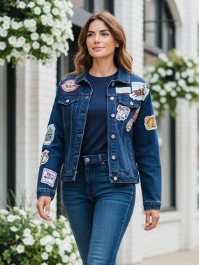 NEW blue b Medium Wash Rodeo Cowgirl Western Cowboy Horse Patch Denim Jacket
